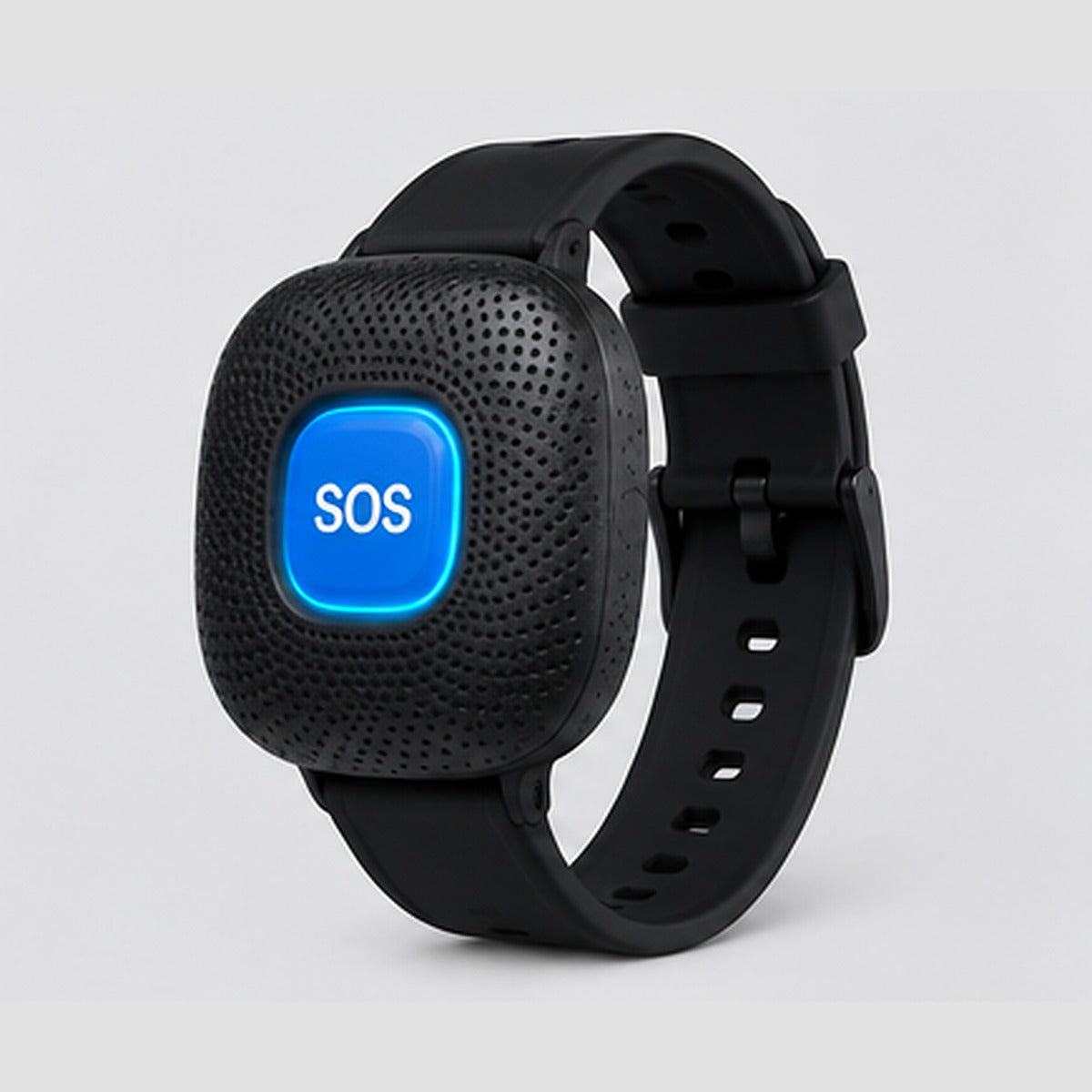 Black SOS bracelet three-quarter view